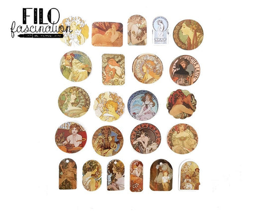 Sticker Alfons Mucha 45 Stück Planen Diary BuJo Junk Journal filofaxing Scrapbook planning